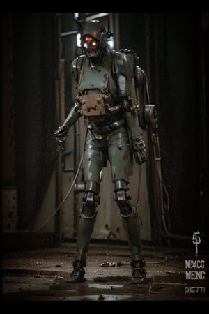 ((terrifying Mech machine with two massive legs with two mechanical feet)), 5-foot gun on top of the head, old grease joints and wires all over,  brown and green rusted metal all over Mech, thick welds look like scares, with pistons from the 1940 cyberpunk germany nazis,DonMASKTex ,mecha,westworld,ww1ger