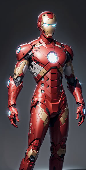 "Design a striking Iron Man suit with a unique glass-style appearance. The armor should gleam like polished glass, reflecting light to create an impressive shine. The glass armor should have a futuristic, sleek look with intricate patterns etched into the surface. Incorporate translucent elements to showcase the inner mechanics and technology of the suit, while maintaining the iconic red and gold color scheme. The helmet should feature a seamless glass visor that enhances the overall aesthetic. The suit should exude sophistication and innovation, truly embodying the fusion of cutting-edge technology and artistic design."