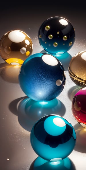 "Produce an image featuring an assortment of colorful glass marbles, capturing their unique patterns and shine as they rest gracefully, marble balls in all their splendor."