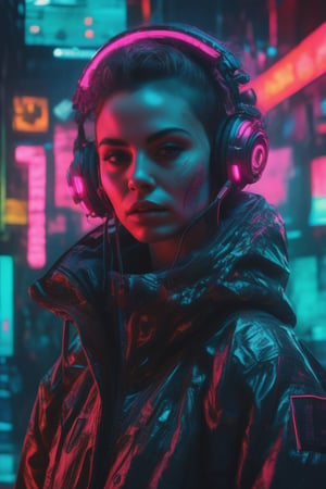 (masterpiece,best quality, ultra realistic,32k,RAW photo,detailed skin, 8k uhd, high quality:1.2), surrealist art detailed portrait Neon Operator Girl, cyberpunk futuristic neon, reflective puffy coat, decorated with traditional Japanese ornaments by Ismail inceoglu dragan bibin hans thoma greg rutkowski Alexandros Pyromallis Nekro Rene Maritte Illustrated, Perfect face, fine details, realistic shaded, fine-face, pretty face . dreamlike, mysterious, provocative, symbolic, intricate, detailed