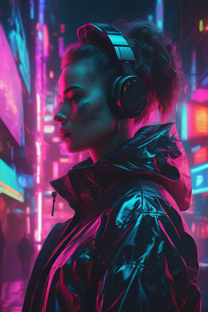 (masterpiece,best quality, ultra realistic,32k,RAW photo,detailed skin, 8k uhd, high quality:1.2), surrealist art detailed portrait Neon Operator Girl, cyberpunk futuristic neon, reflective puffy coat, decorated with traditional Japanese ornaments by Ismail inceoglu dragan bibin hans thoma greg rutkowski Alexandros Pyromallis Nekro Rene Maritte Illustrated, Perfect face, fine details, realistic shaded, fine-face, pretty face . dreamlike, mysterious, provocative, symbolic, intricate, detailed