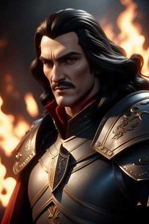 Vlad dracula on fire, photorealistic, epic, dramatic lighting, facing camera, finely detailed, armor, spear and shield, intricate design and details, ultra detailed, highest detail quality, ultra realistic, photography lighting, overcast reflection mapping, photorealistic, cinemeatic, cinematic lighting, movie quality rendering, hyperrealistic, focused, high details, octane rendering, focused, 8k, depth of field, real shadow, vfx post production, rtx ray tracing lighting