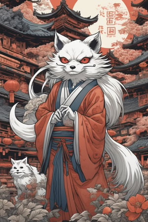 An illustration, character detailed, decor detailed, which has several characters on the cover Kitsune, Nekomata, Tengu, Oni, Tanuki, Yuki-Onna, Jorogumo, Yama-Oroshi, Kijimuna, in the background the funji world, manga style, HD, 2K
Negative prompt: painting, drawing, sketch, cartoon, anime, manga, render, CG, 3d, watermark, signature, label