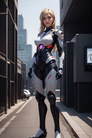 (best quality:1.3),masterpiece,high resolution,photo,realistic,4k,unreal,1 girl, half naked,
standing in front of camera, fullbody, standing, front-view ,hand touching screen,multiple robots,future metropolis,low light,
  blonde hair, grey eyes, full lips,
  gynoid, fembot, 
outdoors, futuristic, 
,character,rubbersuit02