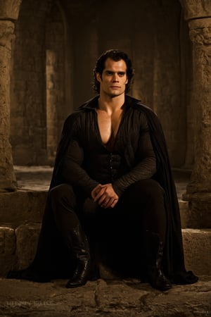 An ultra-realistic  like the muscular vampire, sitting in the castle, cinematic , high quality picture”, Henry Cavill,