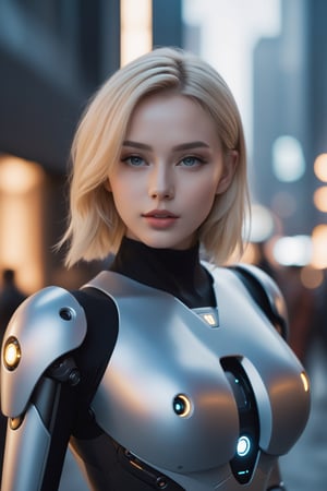 (best quality:1.3),masterpiece,high resolution,photo,realistic,4k,unreal,1 girl,
standing in front of camera,hand touching screen,multiple robots,future metropolis,low light,
  blonde hair, grey eyes, full lips,
  gynoid, fembot, fullbody, standing
outdoors, futuristic, fullbody
,character,rubbersuit02