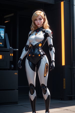 (best quality:1.3),masterpiece,high resolution,photo,realistic,4k,unreal,1 girl,
standing in front of camera, fullbody, standing,hand touching screen,multiple robots,future metropolis,low light,
  blonde hair, grey eyes, full lips,
  gynoid, fembot, 
outdoors, futuristic, 
,character,rubbersuit02