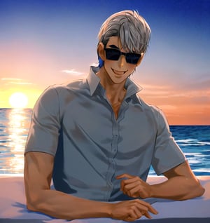 Un jeune homme sexy au bord de la mer sous un coucher de soleil, AOMINE DAIKI ,b3rli