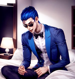 Un jeune homme demon sexy avec cheveux bleu avec des cornes dans une chambre noir,  AOMINE DAIKI , b3rli,b3rli