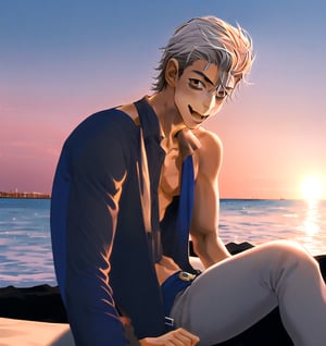 Un jeune homme sexy au bord de la mer sous un coucher de soleil, AOMINE DAIKI ,b3rli