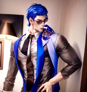 Un jeune homme demon sexy avec cheveux bleu avec des cornes dans une chambre noir,  AOMINE DAIKI , b3rli,b3rli