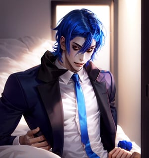 Un jeune homme demon sexy avec cheveux bleu avec des cornes dans une chambre noir,  AOMINE DAIKI , b3rli,b3rli