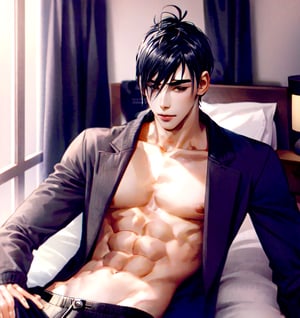 Un jeune homme sexy avec cheveux noir avec des cornes dans une chambre noir,  AOMINE DAIKI,  b3rli