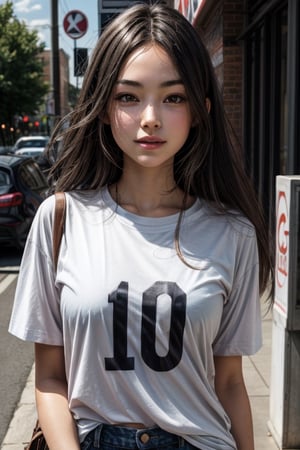 girl holding tshirt with number 10 on it