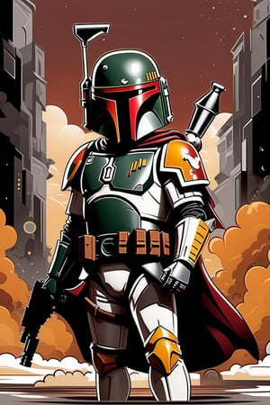 star wars boba fett by chris phu 1, in the style of graffiti-influenced style, cartoonish humor, silver, ragecore, caninecore, celestialpunk, dark white and red 