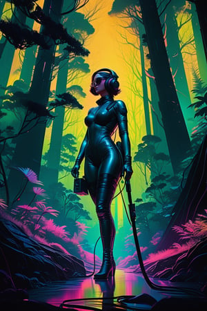 (masterpiece,best quality, ultra realistic, RAW photo),vaporwave style, retro aesthetic, cyberpunk, vibrant, neon colors, vintage 80s and 90s style, highly detailed, analog film photo 1 6 mm, film, a non - binary vr musician plugging cables into trees in a mystical glowing forest in the style of artgerm, charlie bowater, atey ghailan and mike mignola, vibrant colors and hard shadows and strong rim light, perfect details, comic cover art, trending on artstation, 3 d render, smooth render, wlop . faded film, desaturated, 35mm photo, grainy, vignette, vintage, Kodachrome, Lomography, stained, highly detailed, found footage