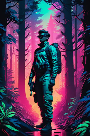(masterpiece,best quality, ultra realistic, RAW photo),vaporwave style, retro aesthetic, cyberpunk, vibrant, neon colors, vintage 80s and 90s style, highly detailed, analog film photo 1 6 mm, film, a non - binary vr musician plugging cables into trees in a mystical glowing forest in the style of artgerm, charlie bowater, atey ghailan and mike mignola, vibrant colors and hard shadows and strong rim light, perfect details, comic cover art, trending on artstation, 3 d render, smooth render, wlop . faded film, desaturated, 35mm photo, grainy, vignette, vintage, Kodachrome, Lomography, stained, highly detailed, found footage