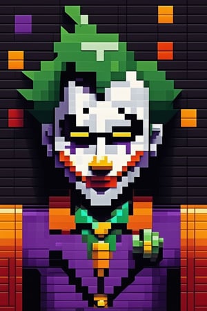 (masterpiece,best quality, ultra realistic, RAW photo), retro arcade style Cute chibi pixel art of the joker . 8-bit, pixelated, vibrant, classic video game, old school gaming, reminiscent of 80s and 90s arcade games