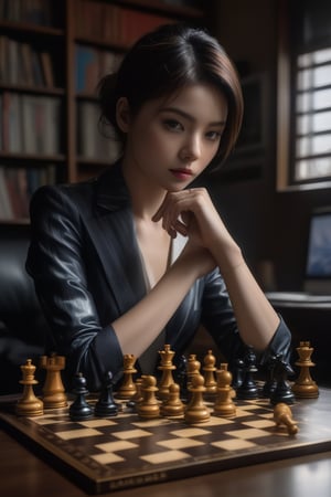 (masterpiece,best quality, ultra realistic,32k,RAW photo,detailed skin, 8k uhd, high quality:1.2), \Lilia (Mushoku Tensei)\, Playing chess, hyperrealistic art magic universe wind coming out of a computer screen, mystical shootingstars, artstation, James Gurney . extremely high-resolution details, photographic, realism pushed to extreme, fine texture, incredibly lifelike