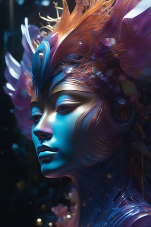(masterpiece,best quality, ultra realistic, RAW photo),low-poly style, low-poly game art, polygon mesh, jagged, blocky, wireframe edges, centered composition, ethereal fantasy concept art of goddess full painted acryllic sculpture close-up portrait. orchid bird phoenix jellyfish betta fish, intricate artwork by Tooth Wu and wlop and beeple. octane render, trending on artstation, greg rutkowski very coherent symmetrical artwork. cinematic, hyper realism, high detail, octane render, 8k . magnificent, celestial, ethereal, painterly, epic, majestic, magical, fantasy art, cover art, dreamy