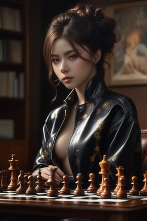 (masterpiece,best quality, ultra realistic,32k,RAW photo,detailed skin, 8k uhd, high quality:1.2), \Lilia (Mushoku Tensei)\, Playing chess, hyperrealistic art magic universe wind coming out of a computer screen, mystical shootingstars, artstation, James Gurney . extremely high-resolution details, photographic, realism pushed to extreme, fine texture, incredibly lifelike