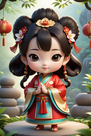 mouse, ancient costume,Chinese style,cartoon,chibi, personification,3D,3d background,Mande namaste