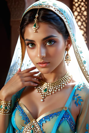 Young Iranian Katrin kaif lady with highly detailed beautiful eyes,
posing in a fully diaphanous sheer intricate costume genie ,
light and shadow,
Highly detailed,
Ultra-detailed,
Ultrarealistic,
Photorealistic