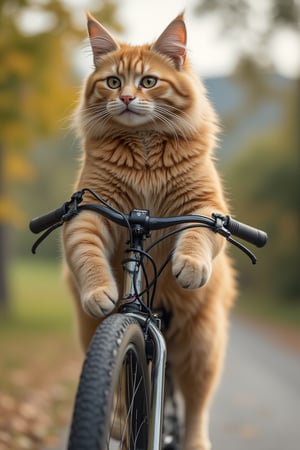 1 cat riding a bicycle
, photography, best quality, medium shot