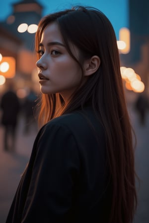  aesthetic portrait, 1girl,solo, long hair, bokeh, depth of field, cinematic, nighttime ,aesthetic portrait,b3rli,ch3ls3a,gh3a,lun4