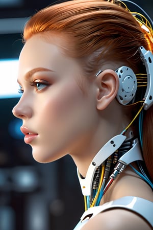 complex 3d render ultra detailed of a beautiful porcelain profile woman android face, cyborg, (hair:1.3), ((looking at the sexy)), ((ginger hair)), robotic parts, cleavage, 150 mm, beautiful studio soft light, rim light, vibrant details, luxurious face, lace, hyperrealistic, anatomical, facial muscles, (((cable electric wires, microchip, diodes))), elegant, beautiful background, octane render, DSLR, 8K, high quality, analog style, professional, detailed skin texture, detailed skin texture, detailed pores, best quality, highest quality, cinematic lighting, ((sweet face)), (volumetric lighting), extremely detailed CG unity 8k wallpaper, focused, 8k wallpaper, 4k wallpaper, extremely detailed, ultra realistic, photorealistic, sharp focus, absurdres, (HDR:1.2), (high contrast), photograph, detailed and intricate, instagram, ((portrait:1.2)), highly detailed, digital painting, artstation, concept art, smooth, sharp focus, illustration, cinematic, happy512