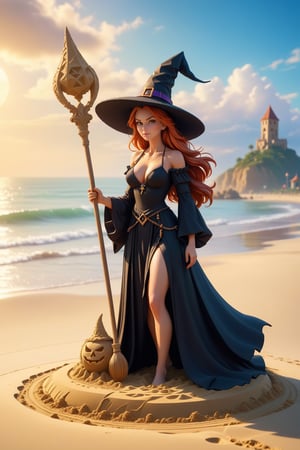 pixel art, ( made of sand full body "witch" sand sculpture on the beach, holding a staff, sunny magical background, ultra precious details, summer landscape, intricate details, volumetric lighting, photo realistic, lifelike, photography, digital art, 8k, trending on Artstation, sharp focus, studio photo, intricate details, highly detailed, by cgsociety ). pixel, vibrant masterpiece, (32K:1.0), UHD, best resolution, best micro details, best quality, best details, best artist, sharp edges, detailed textures, full view, atmospheric lighting, visually stunning, perfect composition, trending on behance