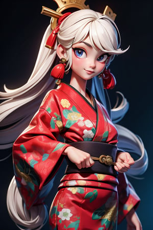 3dmm style, (masterpiece, best quality), intricate details, 1girl, solo, pale beautiful girl with a red kimono, sexy pose