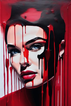 Abstract drip painting of ruby rose, the model 