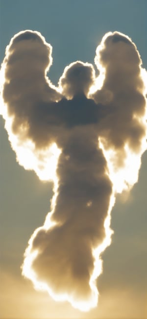 a cloud that could be mistaken for an abstract backlit (with light rays) Arc Angel decending from Heaven on a beam of Golden Light