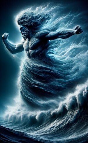 Poseidon appears from the stormy sea, dark palette,  high resolution and contrast and colour contrast,  intricately textured and extremely subtle detailed,  detailmaster2,  side-light,  ultra quality,  fine artwork ,colorful,Movie Still,Leonardo,DonM3l3m3nt4lXL