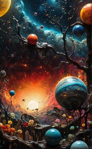  (Another vibrant solar system:1.9),  dark palette,  high resolution and contrast and colour contrast,  intricately textured and extremely subtle detailed,  detailmaster2,  side-light, (ultra quality,  fine artwork) 