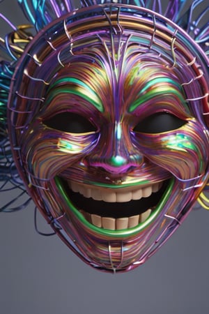 (Line Art), an entanglement of coated wire forming a grinning face, 4k rendered, high quality, detailmaster2,  deep focus,  ,colorful