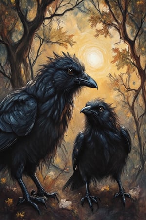 (((Coloured Pencil drawing, masterpiece)))_(((crows picking on dead bats in the early morning:1.7)))_volumetric lighting, dramatic atmosphere, dark palette, 28mm, t1/250, f14,  deep focus, high resolution and contrast and colour contrast,  intricately textured and extremely subtle detailed,  detailmaster2, side-light,  ultra quality,  fine artwork , Raw Photo