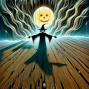 (((Colour painting)_(((Art painting, masterpiece)))_(((the painting of Jack as Scarecrow within a dry corn field:1.7)))_(((a Jack-o-lantern:1.5)))_(((and the ghost of Jack at samhain by night:1.3)))_(((background, grassy plain all over in violet/indigo/tan:1.3)))_(((in the sky fantastically formed clouds:1.3)))_volumetric lighting, dramatic atmosphere, dark palette, 28mm, t1/250, f14,  deep focus, high resolution and contrast and colour contrast,  intricately textured and extremely subtle detailed,  detailmaster2, side-light,  ultra quality,  fine artwork , Raw Photo