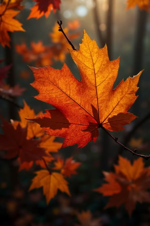 (((Art  photography , masterpiece)))_(((A colour photography of coloured autum leaves sailing in autumn wind:1.7)))_volumetric lighting, dramatic atmosphere, dark palette, 28mm, t1/250, f14,  deep focus, high resolution and contrast and colour contrast,  intricately textured and extremely subtle detailed,  detailmaster2, side-light,  ultra quality,  fine artwork , Raw Photo