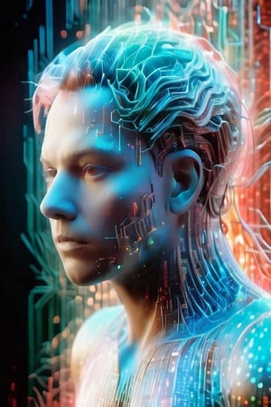 (Line Art), a chaotic entanglement of glass wire forming a proud man's head, ultra-detailed,  8k rendered,  detailmaster2 , scarlet background,  ,3D Mesh,3D mesh digital Matrix,Amidst the dynamic world of 3D design,crystalz,Movie Still,Colorful Binary Code Energy