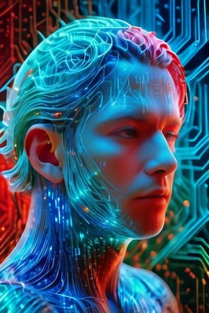 (Line Art), a chaotic entanglement of glass wire forming a proud man's head, ultra-detailed,  8k rendered,  detailmaster2 , scarlet background,  ,3D Mesh,3D mesh digital Matrix,Amidst the dynamic world of 3D design,crystalz,Movie Still,Colorful Binary Code Energy,xlinex
