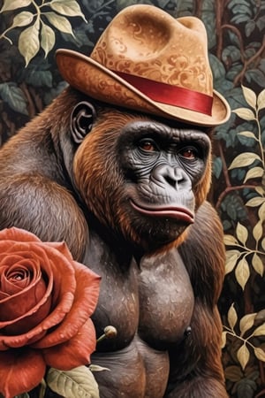  (photographic artwork) ((monochrome  image 70s style black and white) and red)  a full-body  portrait  of a grinning  gorilla with a red hat in a zoo, dark palette , transparent  fading,  resolution and contrast and colour contrast,  intricately textured and extremely subtle detailed,  detailmaster2,  side-light,  ultra quality,  fine artwork 