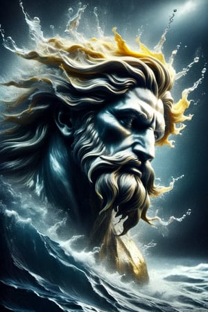 Poseidon appears from the stormy sea, dark palette,  high resolution and contrast and colour contrast,  intricately textured and extremely subtle detailed,  detailmaster2,  side-light,  ultra quality,  fine artwork ,colorful