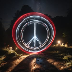 (Light painting photography) peace written in the air with a red laser pointer,  28mm, f8, t4s, dark palette,  high resolution and contrast and colour contrast,  intricately textured and extremely subtle detailed,  detailmaster2,  side-light,  ultra quality,  fine artwork 