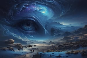 ((Some surrealistic dream world with eyes as mountains:1.3) and blue desert) (with translucent  Bedouins:1.6)  , dark palette,  high resolution and contrast and colour contrast,  intricately textured and extremely subtle detailed,  detailmaster2,  side-light,  ultra quality,  fine artwork,  epic view,  deep focus 