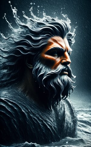 Poseidon appears from the stormy sea, dark palette,  high resolution and contrast and colour contrast,  intricately textured and extremely subtle detailed,  detailmaster2,  side-light,  ultra quality,  fine artwork ,colorful,Movie Still
