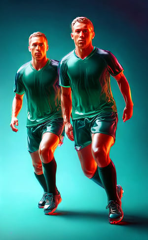 (Jelly style) 2 Jelly style soccer players running after a football, dark vivid palette,  high resolution and contrast and colour contrast,  intricately textured and extremely subtle detailed,  detailmaster2,  side-light,  epic view, ultra quality,  fine artwork ,more detail XL
