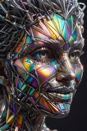 (Line Art), an entanglement of coated wire forming a grinning face, 4k rendered, high quality, detailmaster2,  deep focus,  ,colorful,Rave Metallic Booty Shorts,ral-bismut