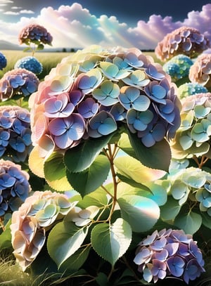 (((Colour photography)))_(((Art photography, masterpiece)))_(((the photograph of an endless holographic summer  Hydrangea shrub:1.7)))_(((background, grassy plain all over in tan/grey:1.3)))_(((in the sky fantastically formed clouds:1.3)))_volumetric lighting,  dark palette, 28mm, t1/250, f14,  deep focus, high resolution and contrast and colour contrast,  intricately textured and extremely subtle detailed,  detailmaster2, side-light,  ultra quality,  fine artwork , Raw Photo